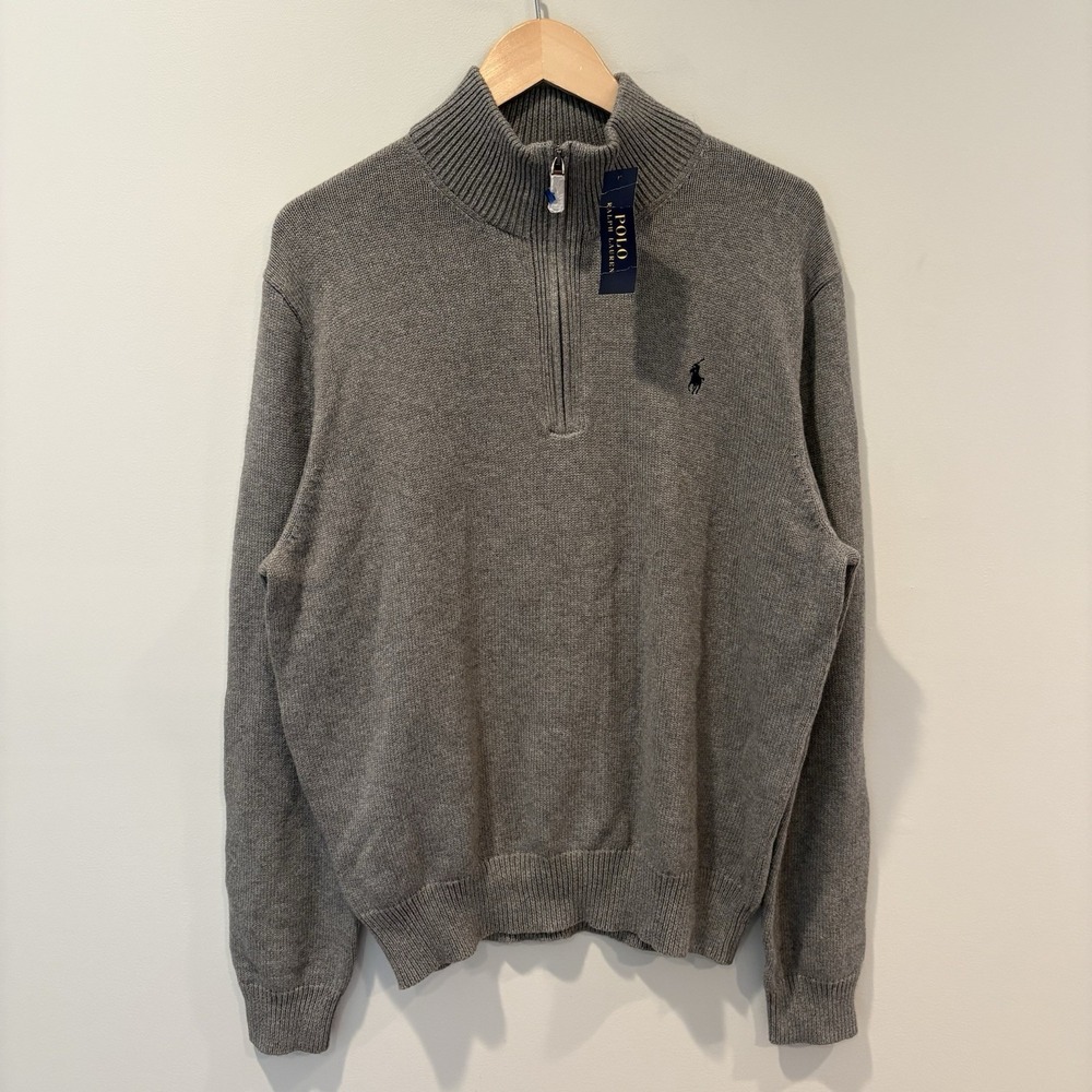 New Polo Ralph Lauren Men's XL 100% Cotton Quarter Zip Sweater Pullover Gray